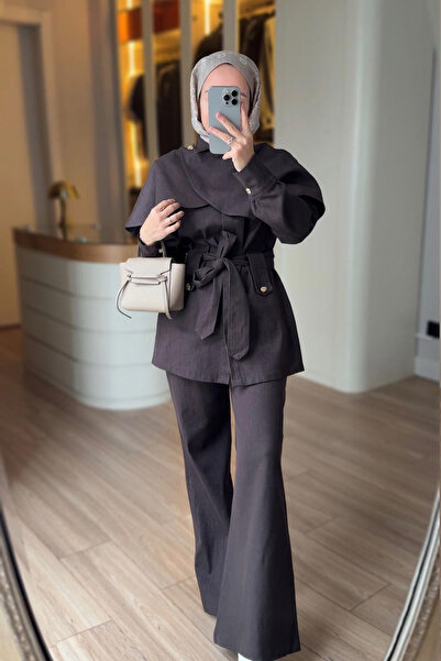 Ka Hijab Cape Denim Suit - Brown