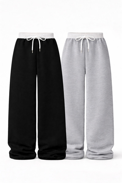 pandy 2-Pack Women's White Belted High Waist Full-Fit Wide Leg Sweatpants