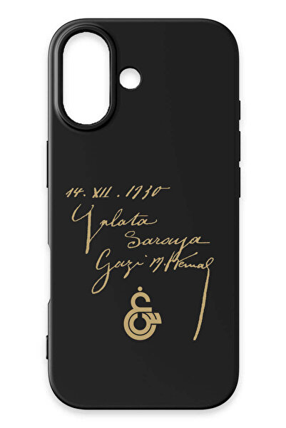 Galatasaray iPhone 17 Uyumlu Atatürk İmza Siyah Silikon Lisanslı Telefon Kılıfı