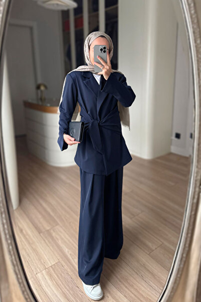 Ka Hijab Side-Tie Jacket Set - Navy Blue