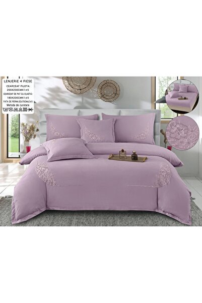 Truva Home XL4-Piece Bed Linen in Fine Cotton with Embroidery - 180x200 cm, F...