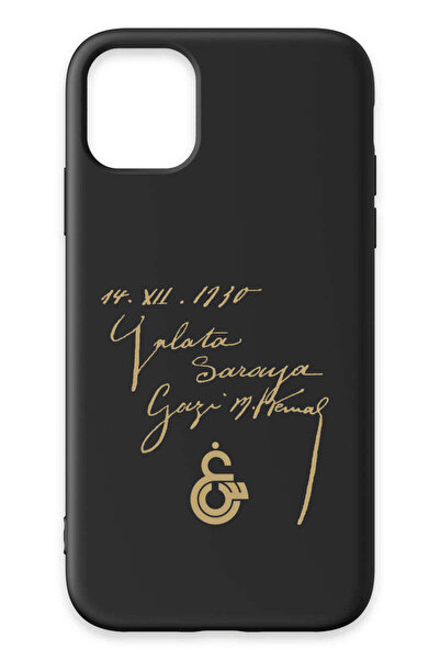 Galatasaray iPhone 11 Uyumlu Atatürk İmza Siyah Silikon Lisanslı Telefon Kılıfı
