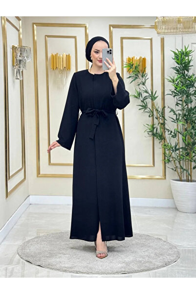 ENDAMLI Kemer Detaylı Kol Taşlı Ferace 2232 Siyah