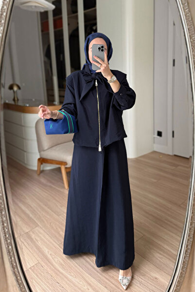 Ka Hijab Jacketed Dress Set - Navy Blue