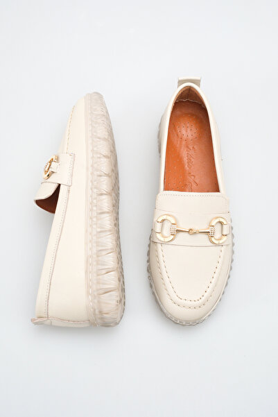 DELSOLERA Women's Loafer Genuine Leather Buckle Detailed Round Toe Orthopedic...