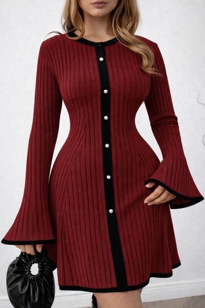 TOFAN TRİKO Fisherman collar mini dress