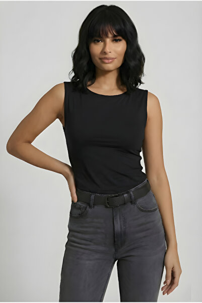 Kurun's Collection Μαλακή υφασμάτινη αμάνικη μπλούζα με λαιμόκοψη καγιάκ