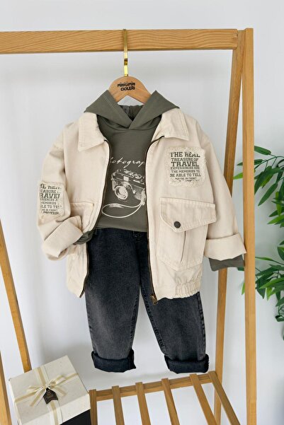 Minigimin Cicileri My Little Boy's Vintage Printed Hooded Jacket and Pants 3-...