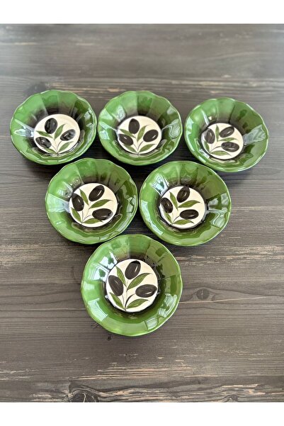 Ayosse Handmade Olive Patterned 10 cm Ceramic Tea Plate Set of 6
