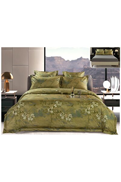 Truva Home Bed Linen with Elastic for Two People - 6 Pieces, Floral Pattern, ...