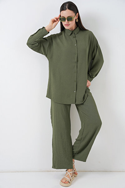 Bigdart Дамски комплект от риза и панталони 30063 - каки