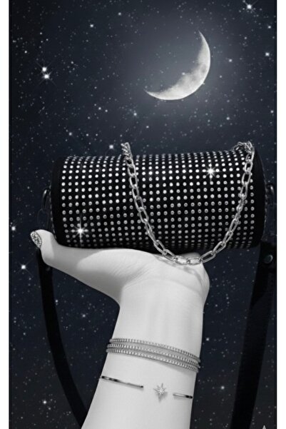 Madame Women's Silver Diamond Stone & Hand & Shoulder & Evening Dress Bag wit...