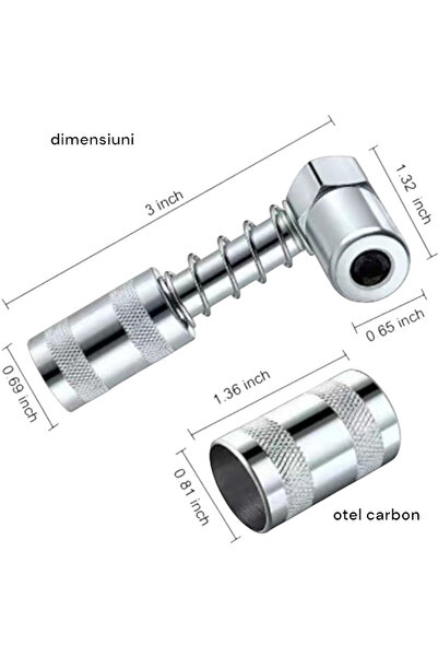OEM Adaptor pentru cap gresor, cot 90*, lungime 7,7 cm, argintiu, otel carbon cu Set manusi protectie