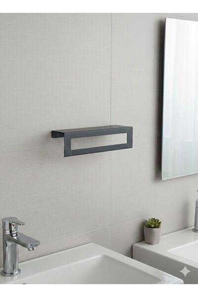 Dersel Dekor Modern Organizer Anthracite Wall Mounted Shelf Towel Holder Metal Bathroom Shelf Towel Holder Kitchen Metal