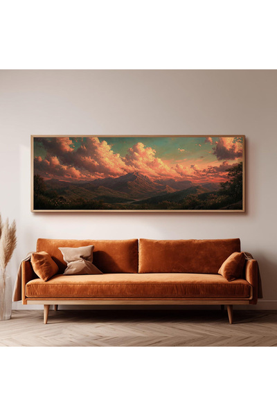 Dekorsiahome Ahşap Çerçeveli Panoramik Oturma Odası Tablosu UZ0033