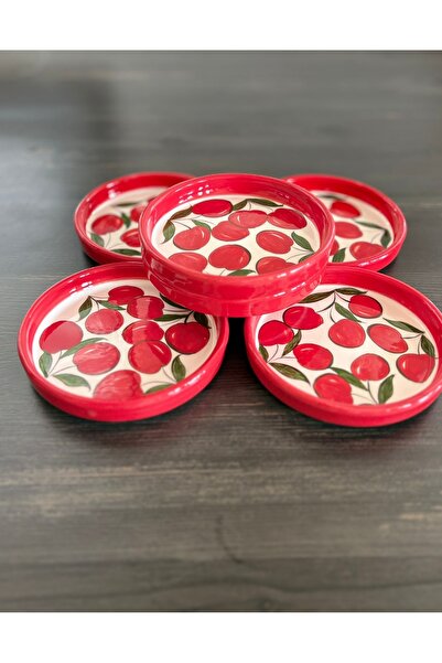 Ayosse Handmade Cherry Patterned 6-Piece 12 cm Rectangular Snack Plate Presen...