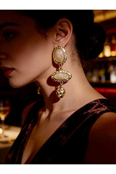 ayoljewelry Vintage Gold Forged Textured Pearlescent Steel Earrings