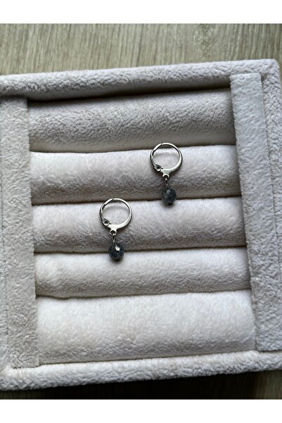 Pel Design Sapphire Stone Silver Color Steel Hoop Earrings Handmade