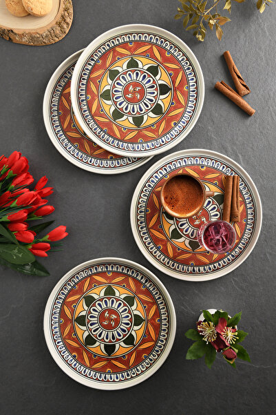 Leila 4-Piece Crimson Mandala Tray 22 cm Red-White