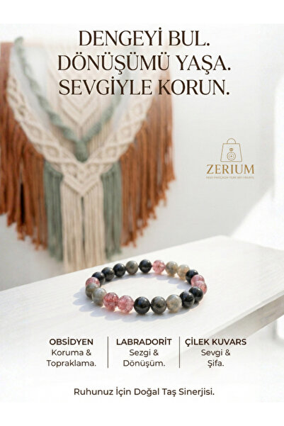 ZERİUM سوار من حجر اللابرادوريت والأونيكس للشفاء والحماية من الأحجار الطبيعية