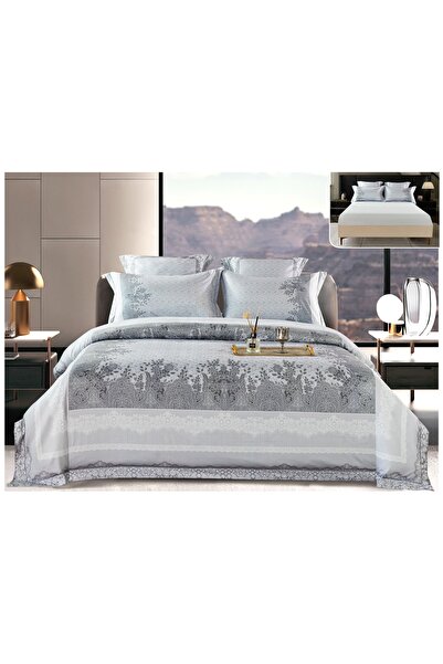 Truva Home Bed Linen with Elastic for Two People - 6 Pieces, Floral Pattern, ...