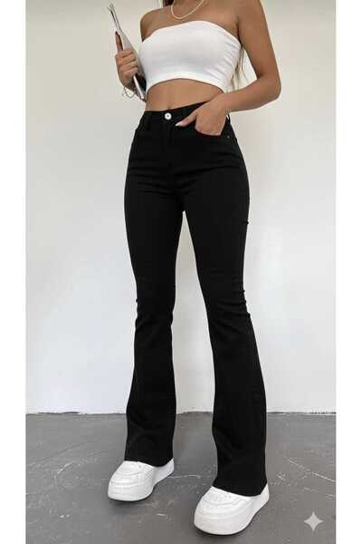 BİENAL BUTİK Чилі Жіночі джинси з високою талією, чорні, з іспанськими штанин...