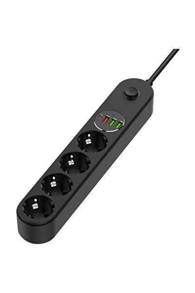 ColorWay Power Strip with 3xUSB, Type-C, Quick Charge, 2m - Black