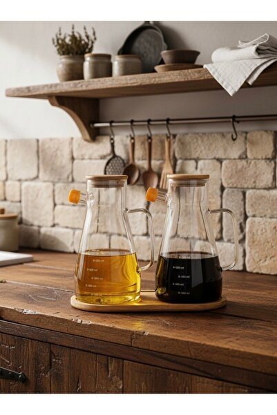Rembox Chefs' Choice Borosilicate Glass 2-Piece Oil Pot Set – Bamboo Lid & Wo...
