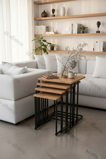 albemo Venüs Tekerlekli 4 Lü Zigon Sehpa Siyah - Çam