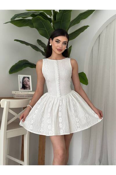 mayrem Kadın Dantel Detaylı Kolsuz Mini Elbise