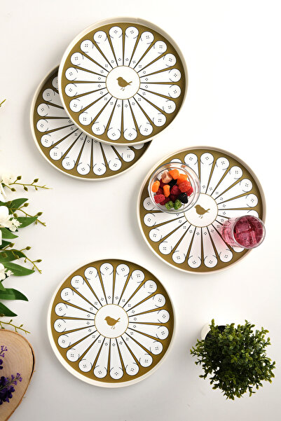 Leila 4'lü Love Bird Tepsi 22 cm Bej-Beyaz