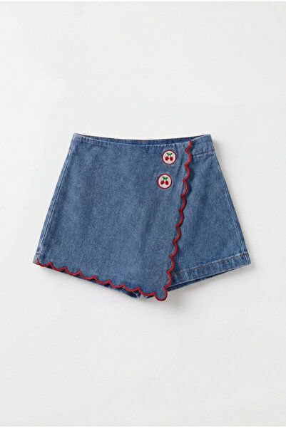 Magu Fusta scurtă din denim cu nasturi, albastru cireșiu, căptușită cu bumbac...