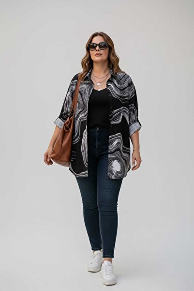 MAXLEVEL MODA Bol Cut Large Size Patterned Women's Shirt