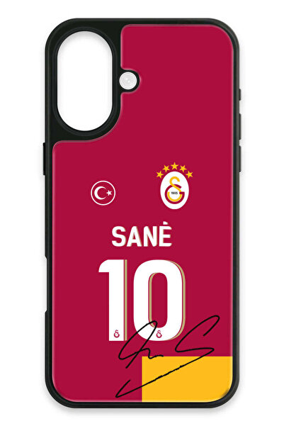 Galatasaray iPhone 16 Uyumlu Leroy Sane Parçalı Forma İmzalı Cam Lisanslı Tel...