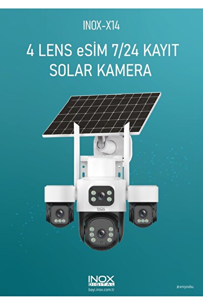 inoxdigital INOX-X14 4LENS E-SİM SOLAR KAMERA | 4 KAMERALI GÜNEŞ ENERJİLİ GÜV...