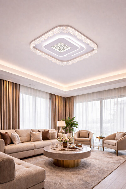 LUNOX Favori LED Plofonyer Avize | 3 Renk Işık | Modern Kare Salon Avizesi