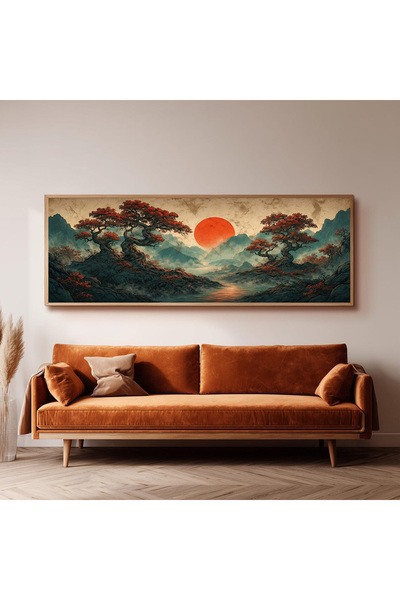 Dekorsiahome Ahşap Çerçeveli Panoramik Oturma Odası Tablosu UZ0039
