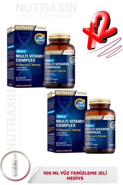 Nutraxin Men's Multi Vitamin Complex 60 Tablet 2 ADET + 100ml Yüz Temizleme J...