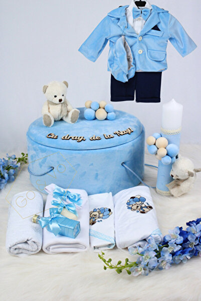 GoVo Kids Set complet trusou botez cu Lumanare si Costum, Ursulet, Catifea – ...