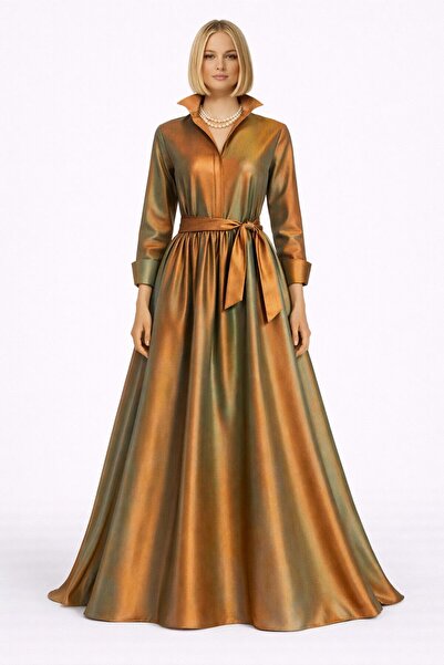 UNTIMELY Maxi Taffeta Shirt Dress with Belt and Two Full Circle Skirt Details