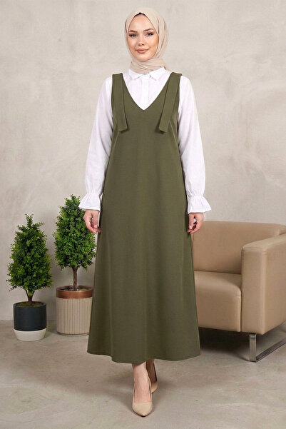 Kirazgym Women's Long Hijab with Tie-Back Shoulders - Khaki