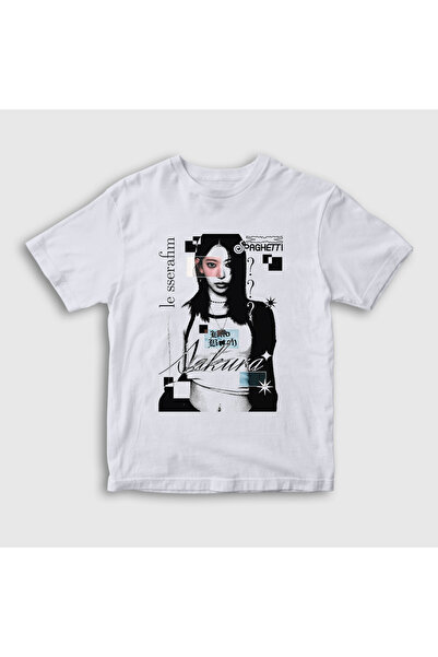 Presmono Tricou unisex pentru copii, alb, Sakura Spaghetti Le Sserafim 599019tt