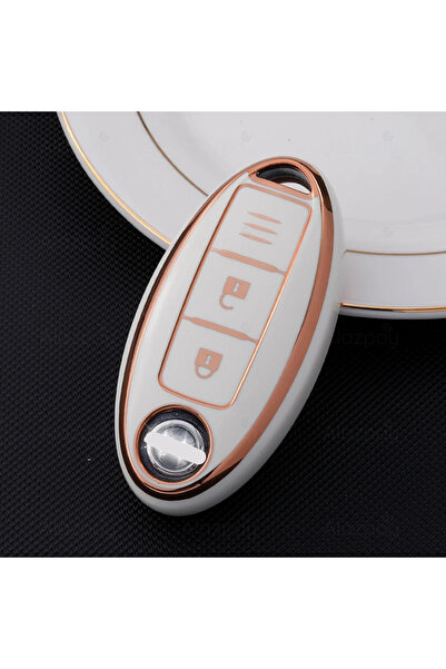 Alazpay غطاء مفتاح من مادة TPU ذو حافة ذهبية لسيارات نيسان جوك، قاشقاي، إكس-ت...