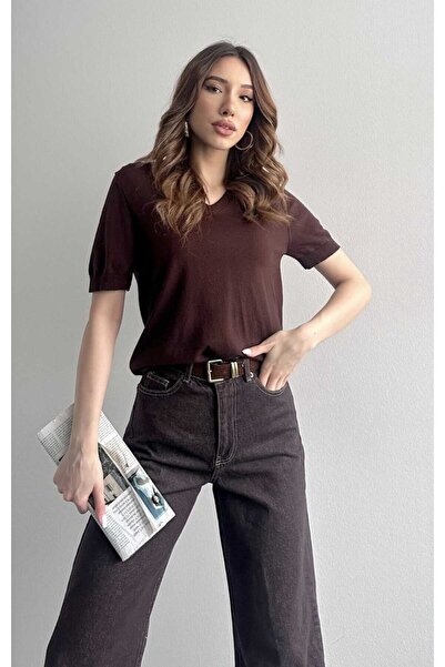 yeditepe fashion V-Neck Basic Elite Short Sleeve Knitwear