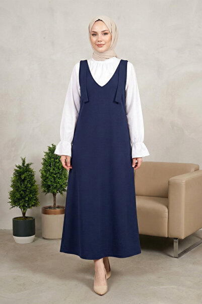 Kirazgym Women's Long Hijab with Tie-Back Shoulders - Navy Blue