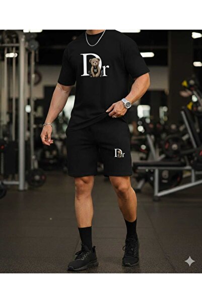 YK WEAR Tricou și pantaloni scurți cu imprimeu DR BEAR pentru femei/bărbați