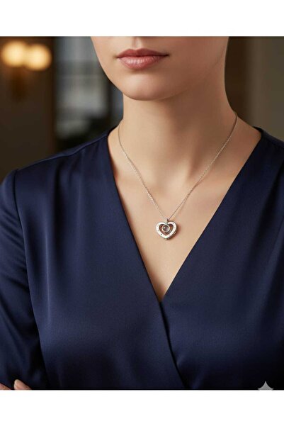 FOR YOU TAKI by Ezgi قلادة على شكل قلب فضية اللون بعبارة 'أحبك' بـ 100 لغة