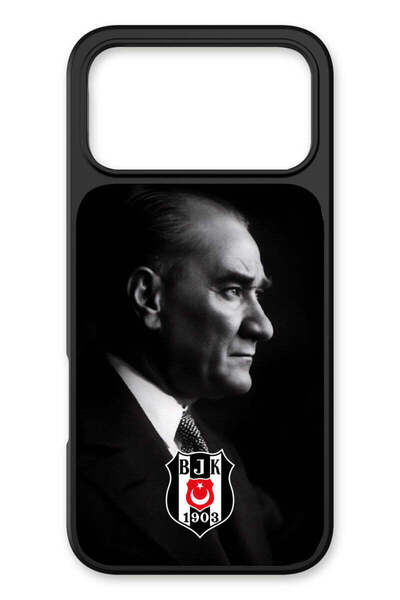 Beşiktaş iPhone 17 Pro Uyumlu Büyük Atatürk Cam Lisanslı Telefon Kılıfı