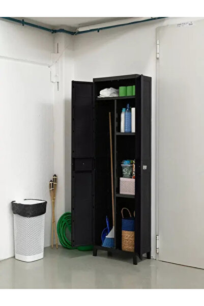 Sadece Nette Koyu Antrasit Fırçalıklı Plastik Dolap, Bahçe Balkon Plastik Dolap