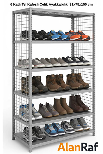 ALANRAF 6 Katlı Galvaniz Tel Kafesli Çelik Ayakkabılık Rafı 31x75x150 cm UZUN...